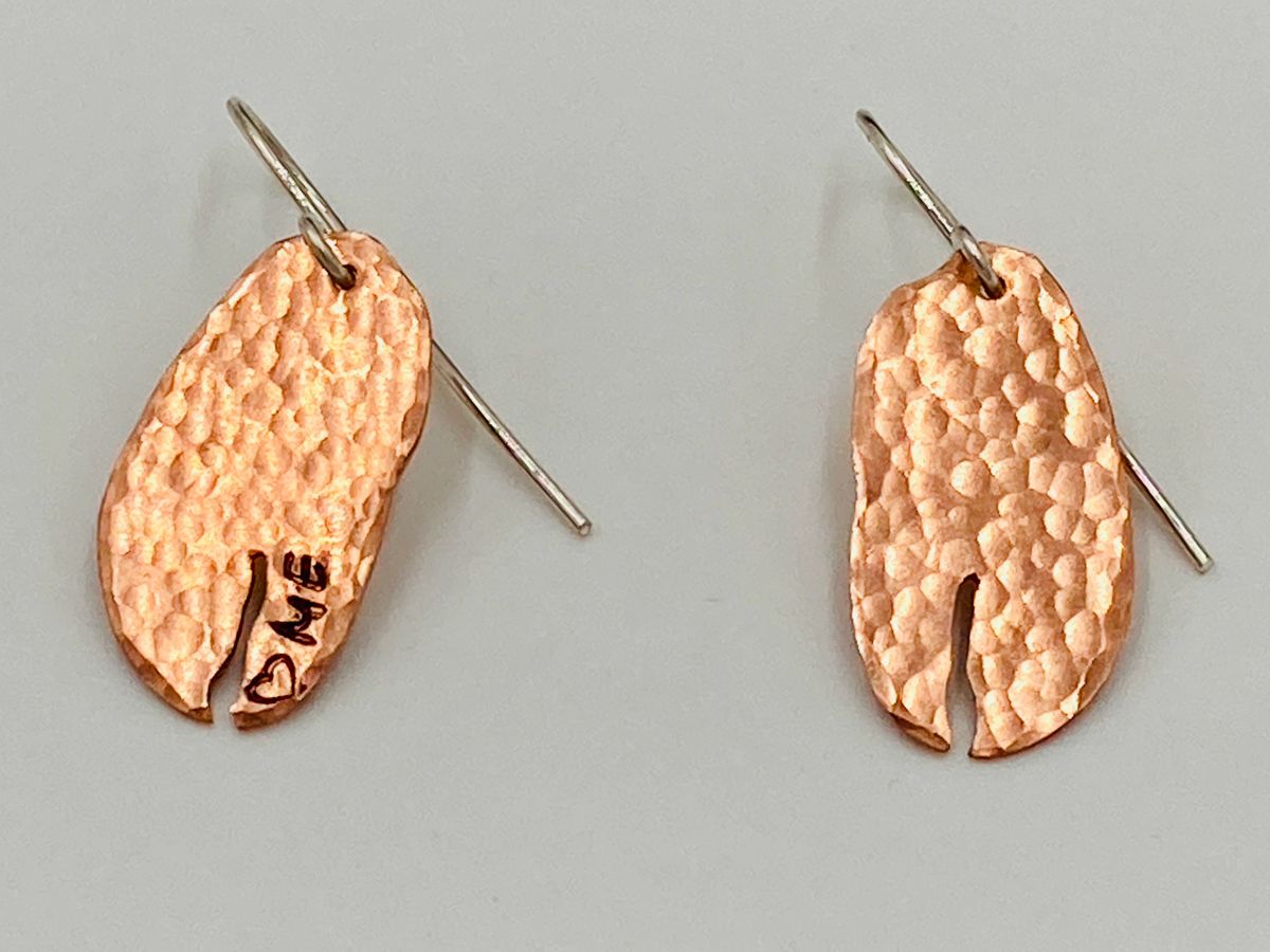 Lobster claw copper stamped earrings hand made in Maine